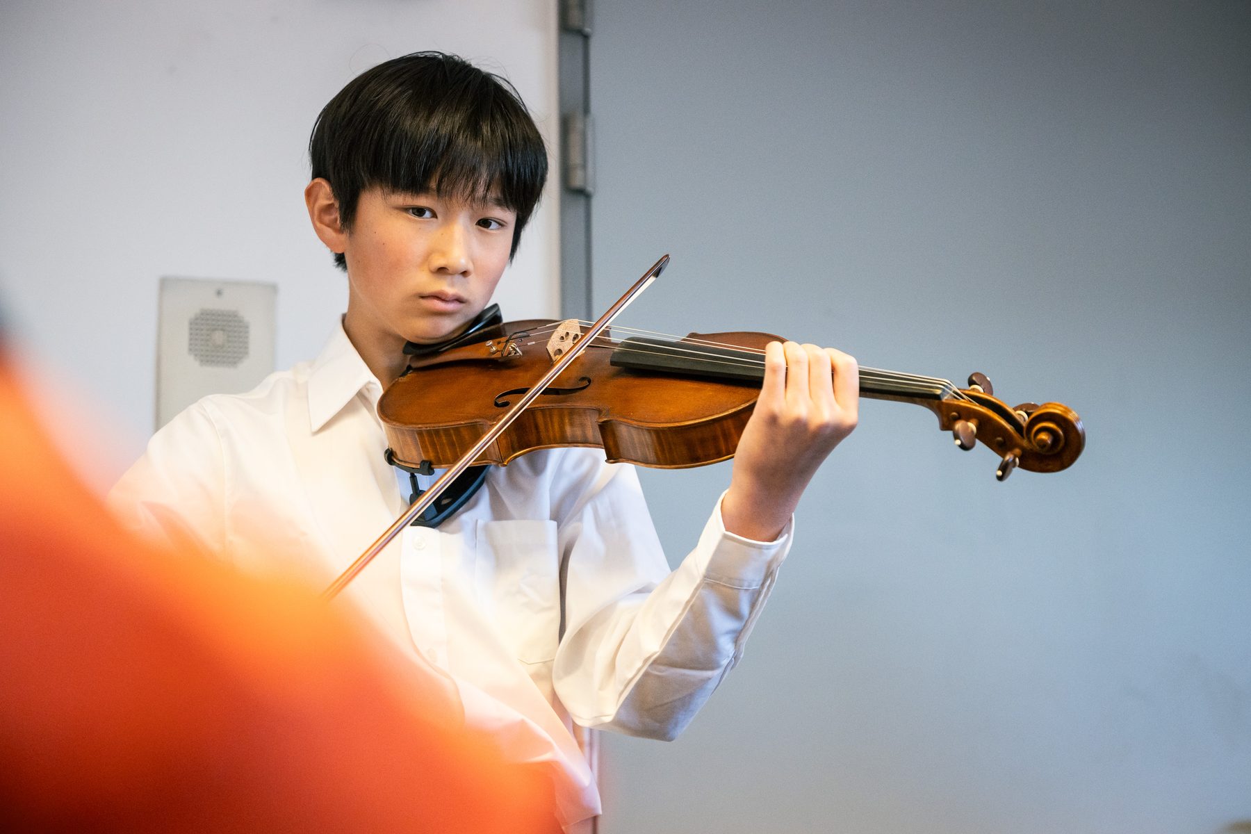 Portret van een jonge violist met zijn instrument